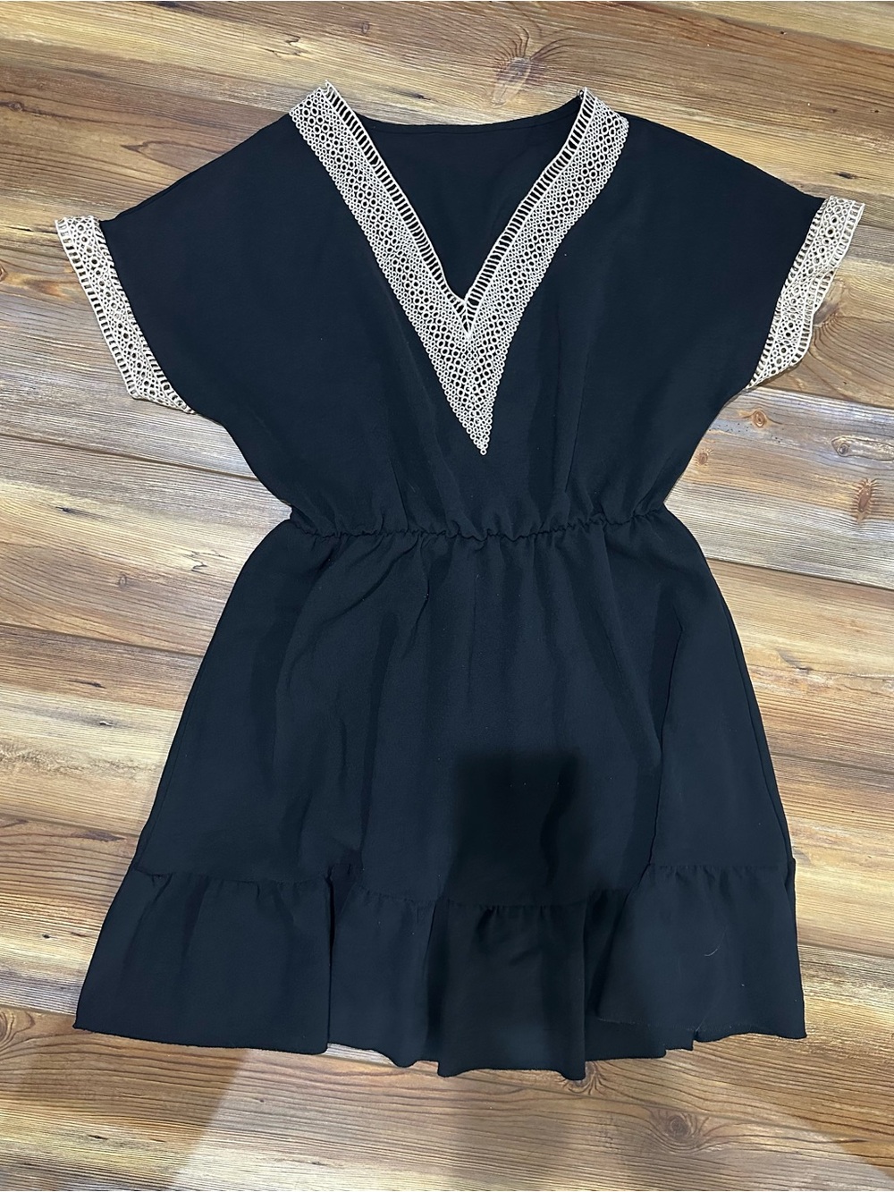 Classic Little Black Dress with Beige Lace Trim